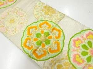 アンティーク　絵皿に花模様織出し袋帯（材料）